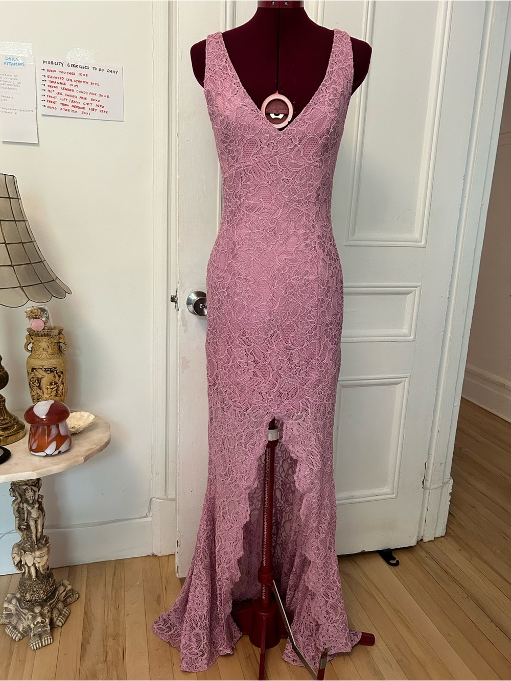 Elegant Pink Flavio Castellani Lace V-Neck Evening Dress